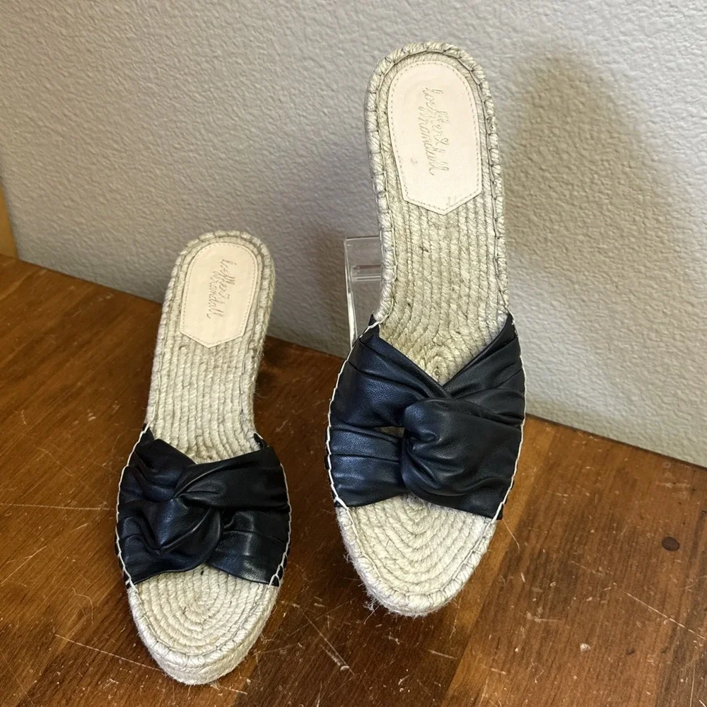 NEW Loeffler Randall Wedge Espadrille 9.5 Sandals Leather Black Designer Classic